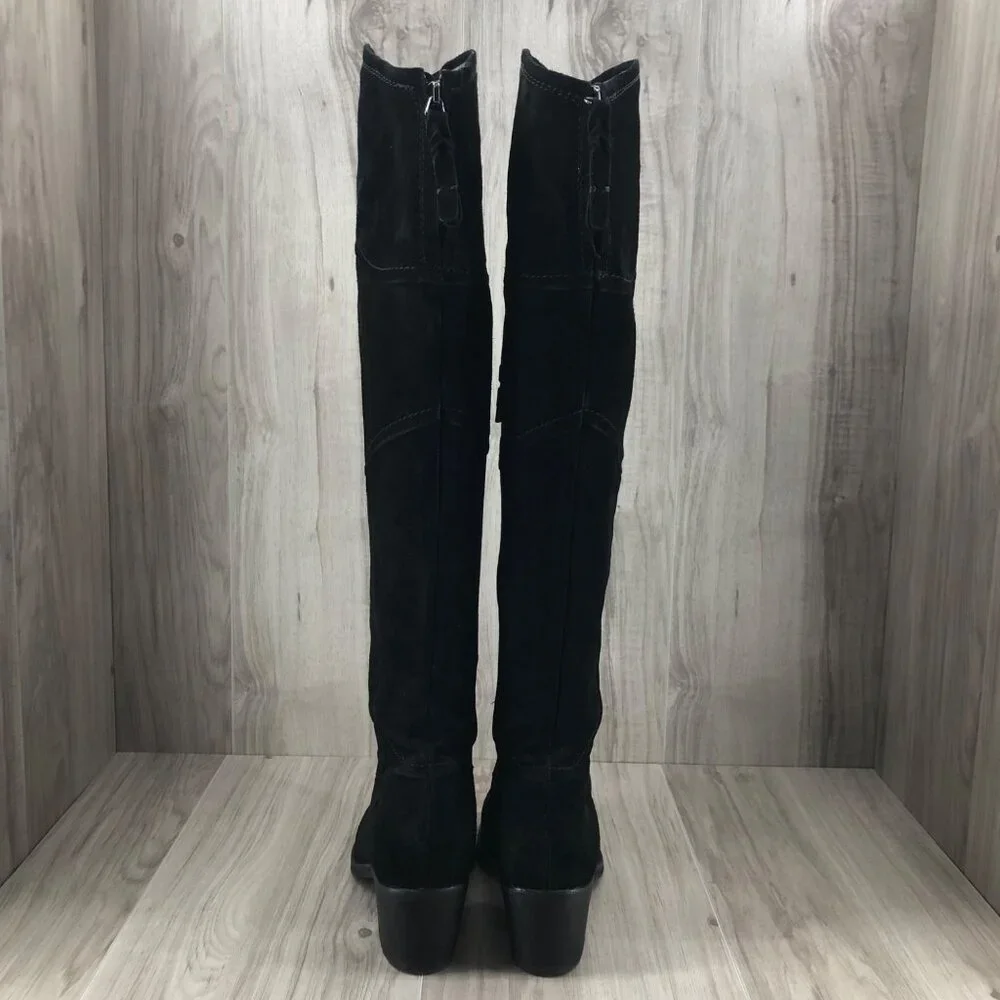 Alberto Fermani OTK Boots Womens EU 37 Black Suede Pull On Over the Knee